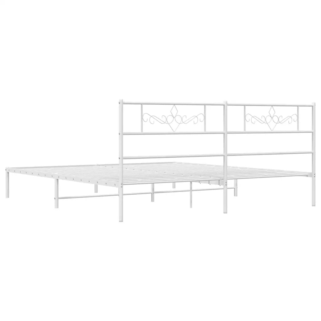 Letto matrimoniale | Letto per adulti | Giroletto con Testiera Metallo Bianco 193x203 cm