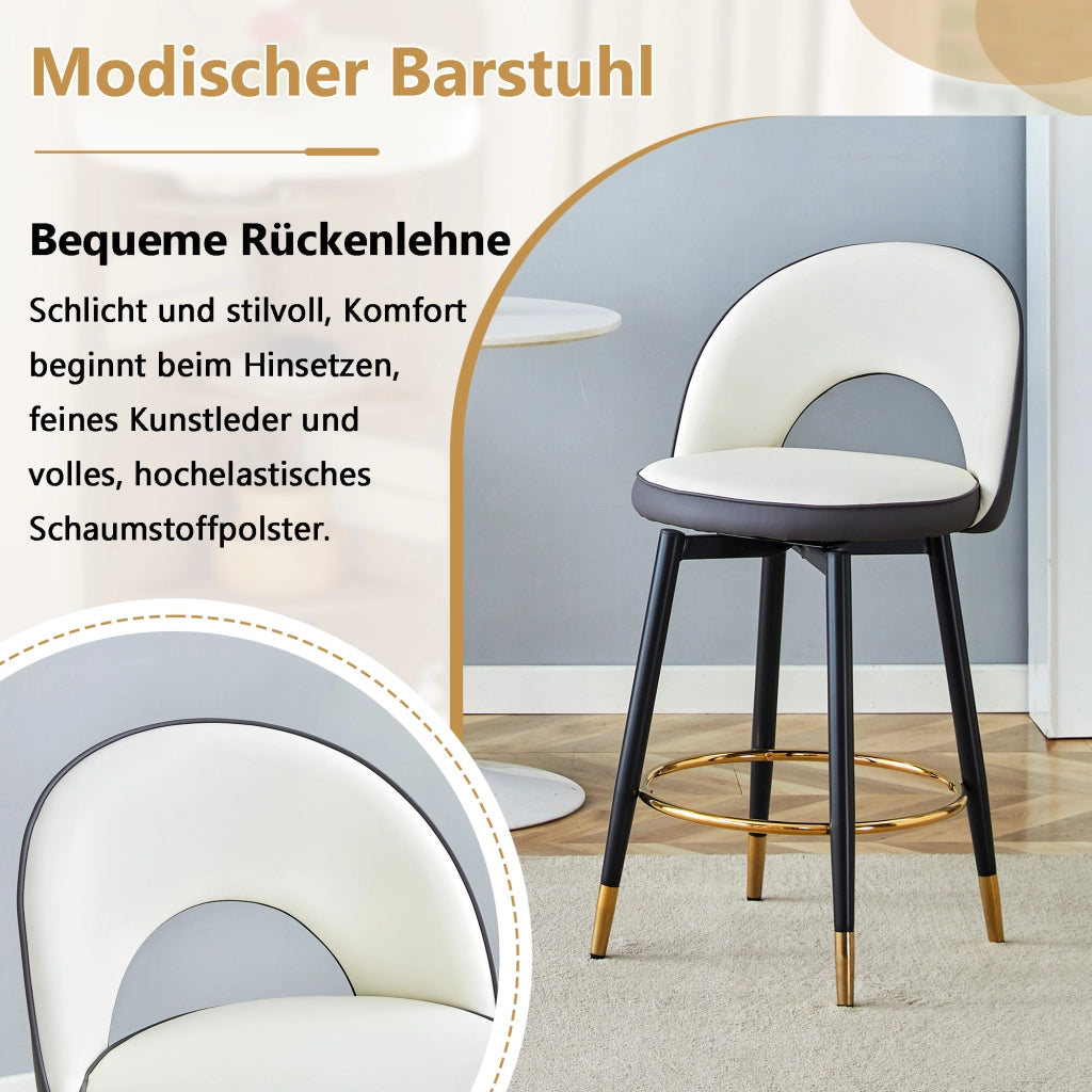 Sgabello da bar girevole a 360° con schienale traforato e seduta ergonomica in PU - grigio scuro e bianco
