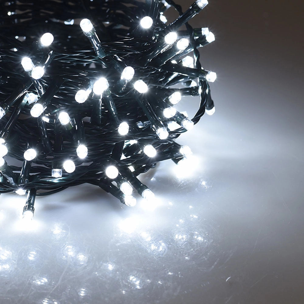Catena luminosa natalizia con 4000 led luce bianca fredda 100mt di catena 36V cavo verde decorare il Natale spazi esterno interno albero e balconi con 8 giochi