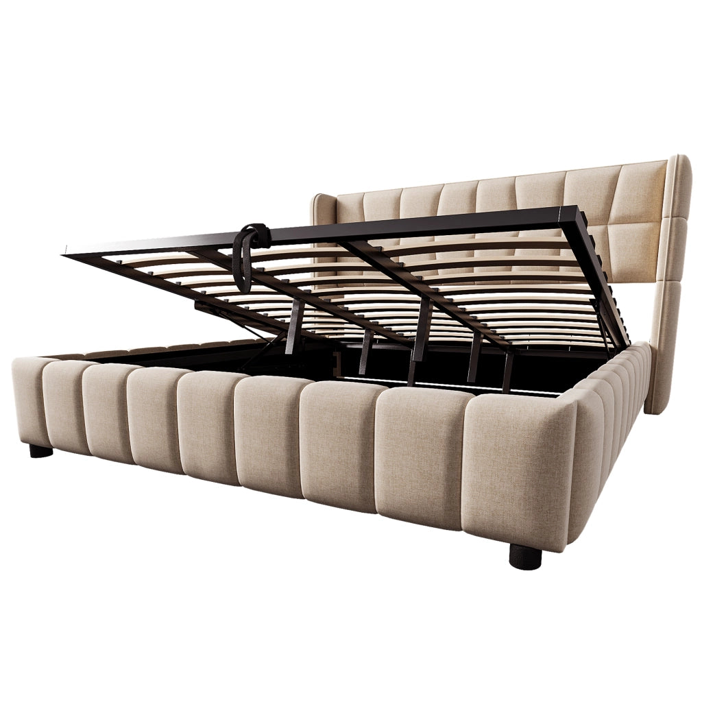 letto imbottito tessuto beige 180 x 200 cm