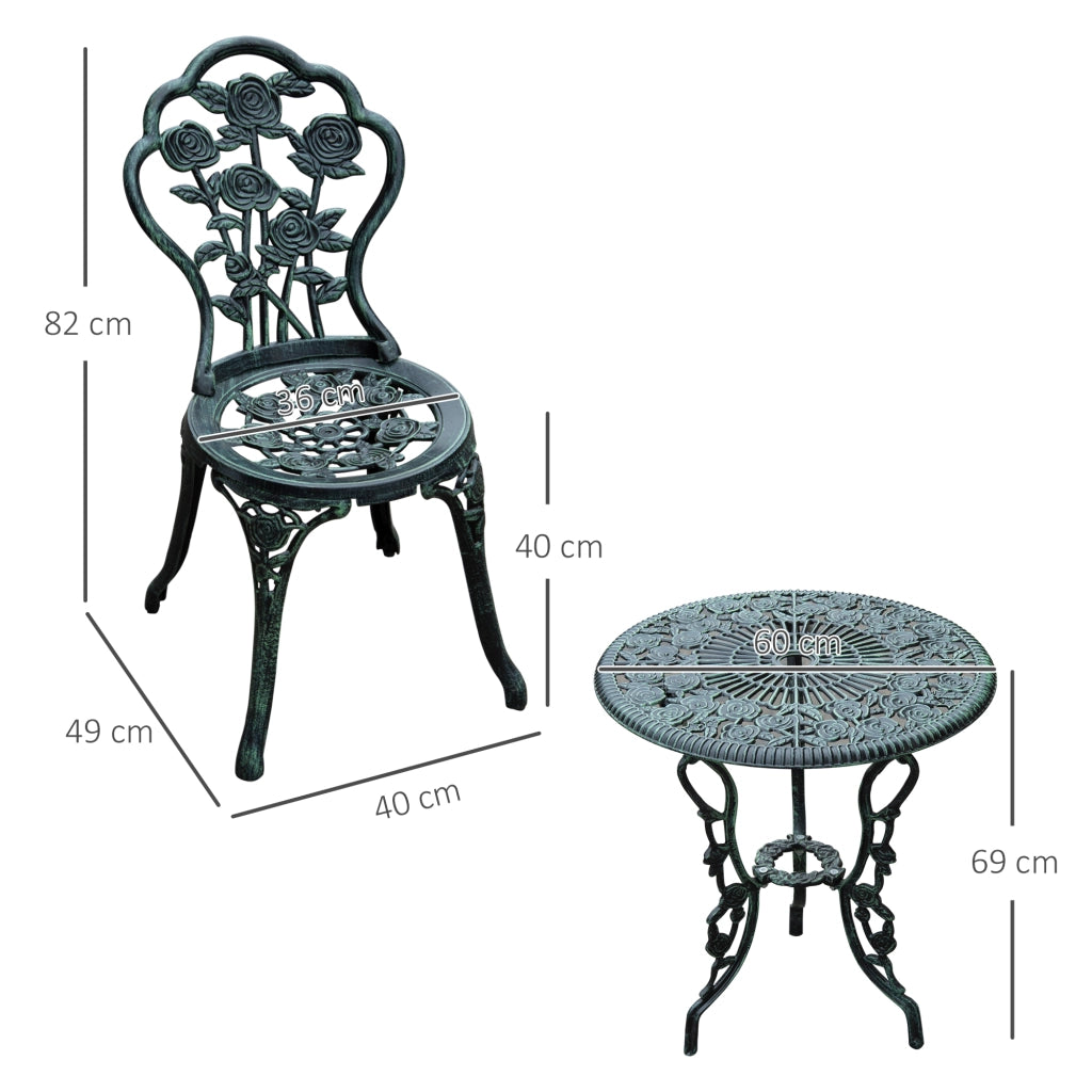 Da Bistrot Da Giardino 3 Pezzi – Stile Anticato – Tavolo Ø60 Cm – Metallo – Verde – Balcone E Terrazza
