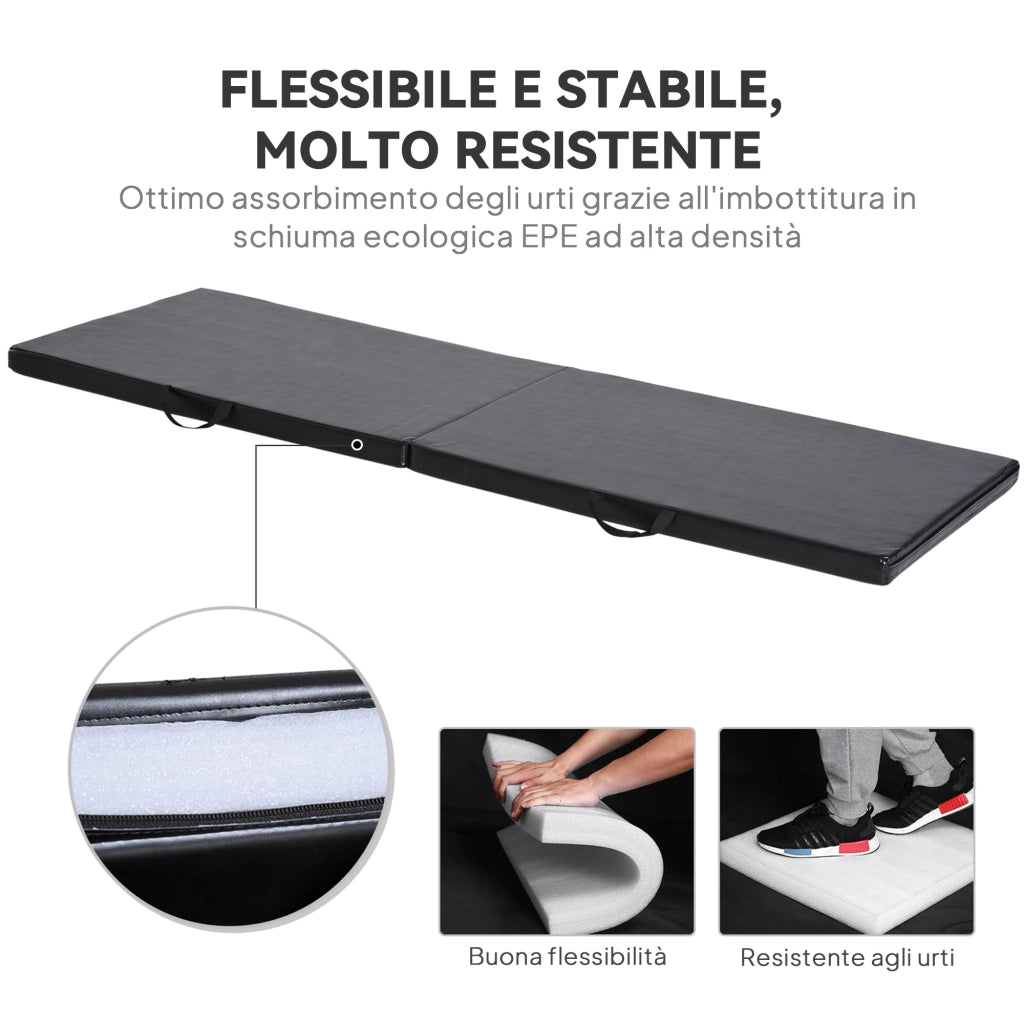 Tappetino Ginnastica Pieghevole 180x60x5 cm Antiscivolo Materassino Fitness Nero