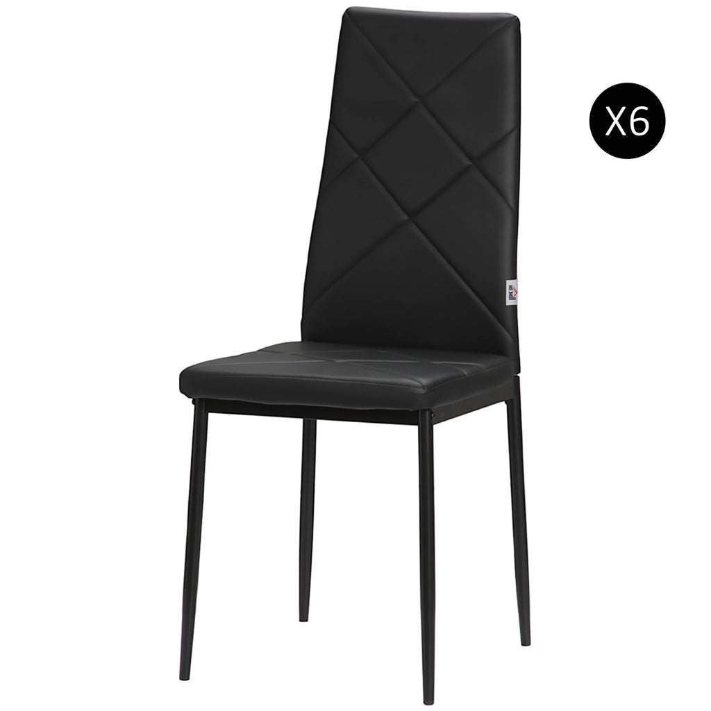 Set 6 Sedie da Pranzo Imbottite - Xylo - Similpelle Nero, Schienale Alto, Gambe Metallo 41x50x97cm