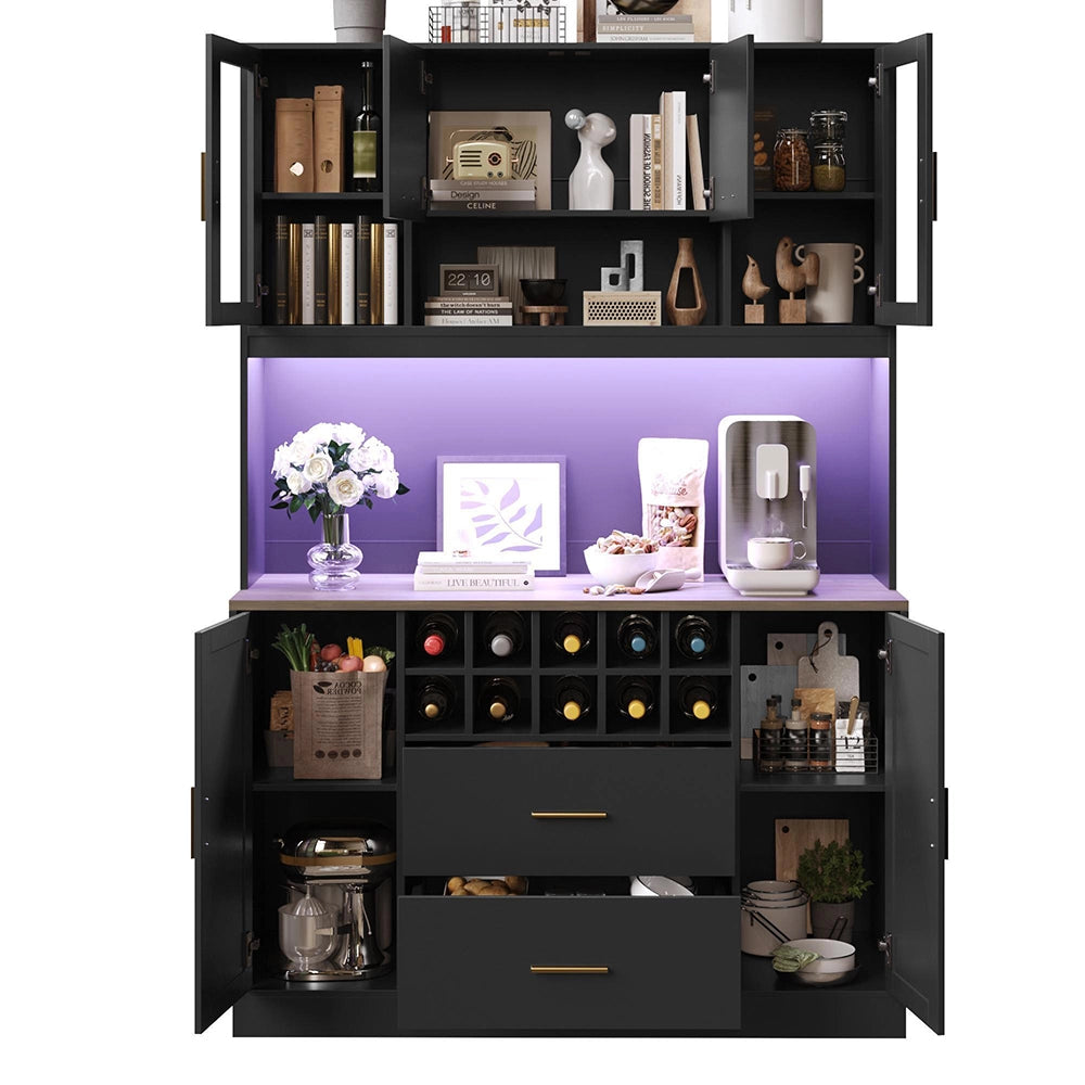 Armadio laterale per cucina - Xylo - 120x36,3x180 cm - Nero/Bianco - Illuminazione LED e presa di corrente