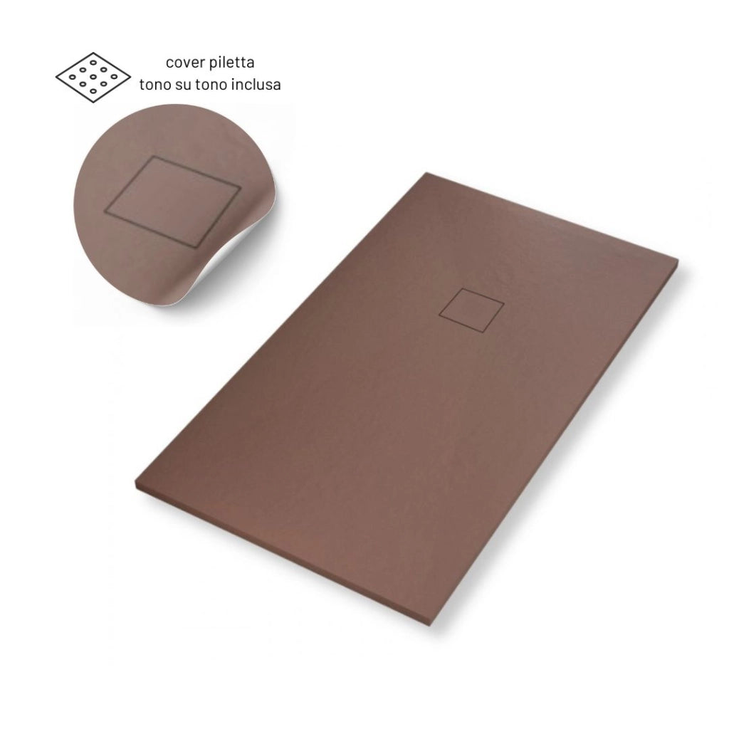 Piatto doccia in mineral marmo effetto ardesia antiscivolo colore cacao *** misure l120 x p70 x h4 cm, confezione 1