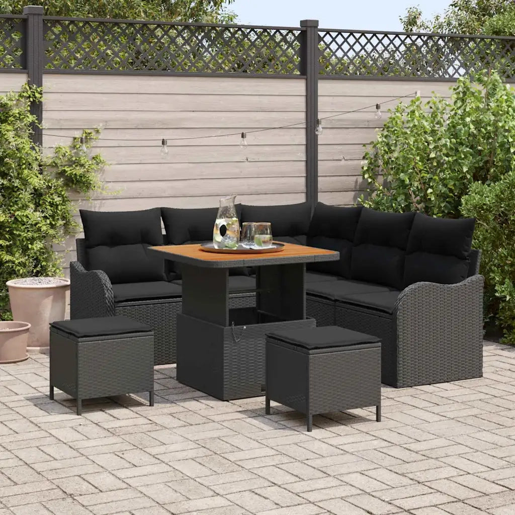 Set Divano da Giardino con cuscino 8 pcs Nero polyrattan