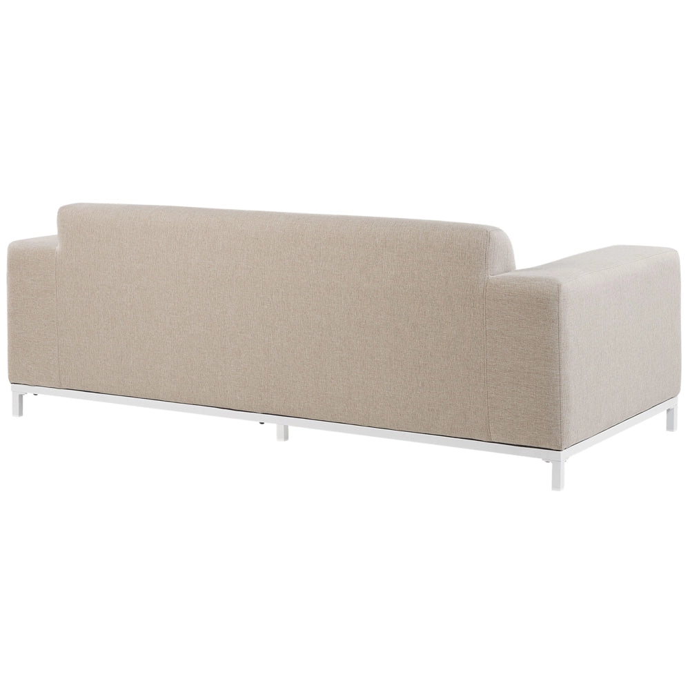 Set divano da giardino rivestimento tessuto beige gambe alluminio bianco con ottomana 5 posti resistente agli agenti atmosferici all'aperto