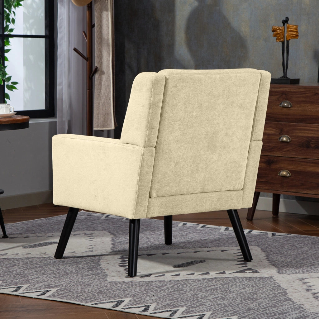 Poltrona imbottita con trapuntatura e seduta ergonomica salvaspazio per soggiorno camera o studio in lino beige