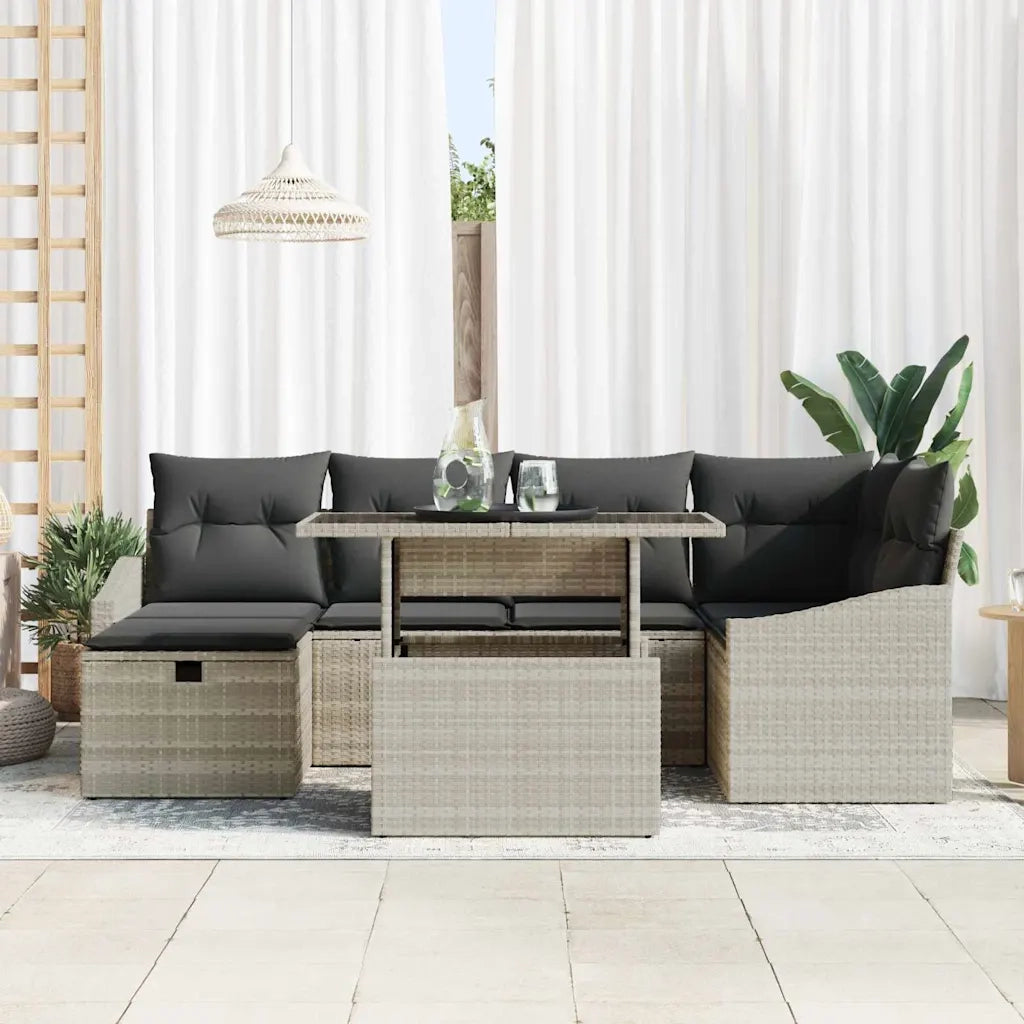 Set Divano da Giardino 7 pcs Grigio chiaro Poly Rattan