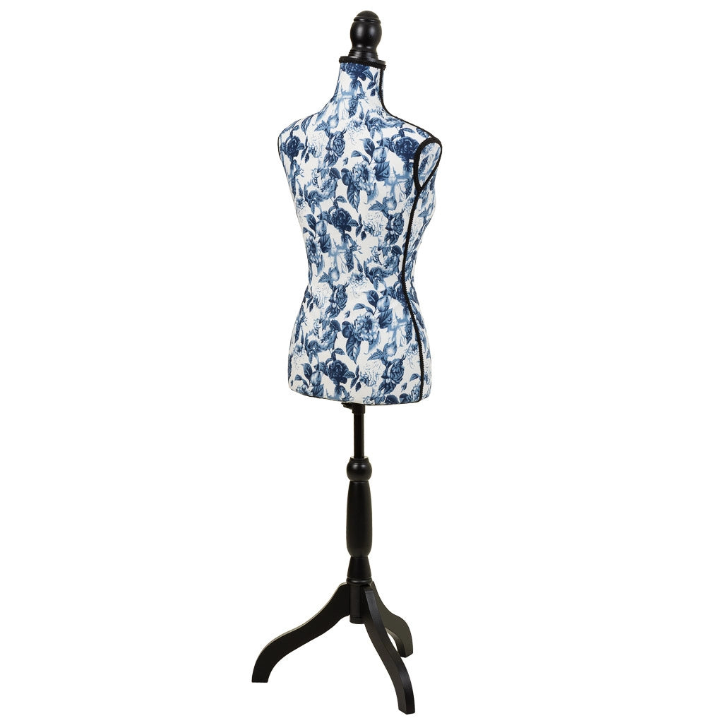 Manichino in legno e schiuma rivestito in tessuto blu 24x37,5x168h