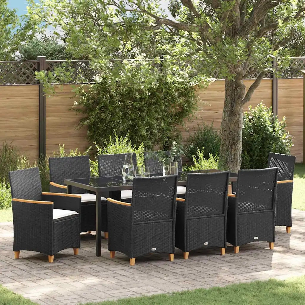 Set da Pranzo per Giardino 9 pcs Nero polyrattan 3381092