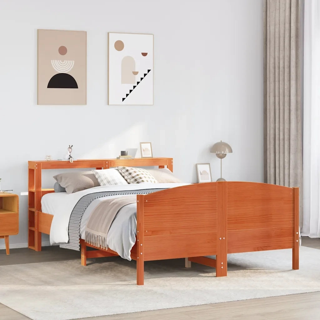 Letto senza Materasso-Struttura Letto Marrone Cera 135x190 cm in Legno di Pino 310257