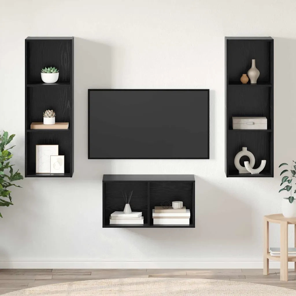 Set mobile TV-Credenza per TV Rovere Nero 37 x 37 x 107 cm Legno multistrato 463194