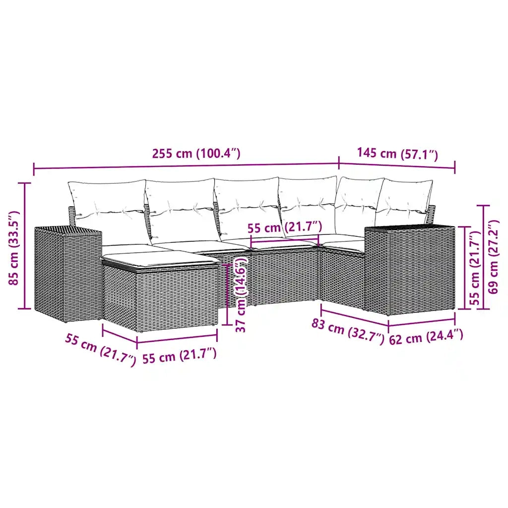 Set Divano da Giardino 6pz con Cuscini Grigio Chiaro Polyrattan