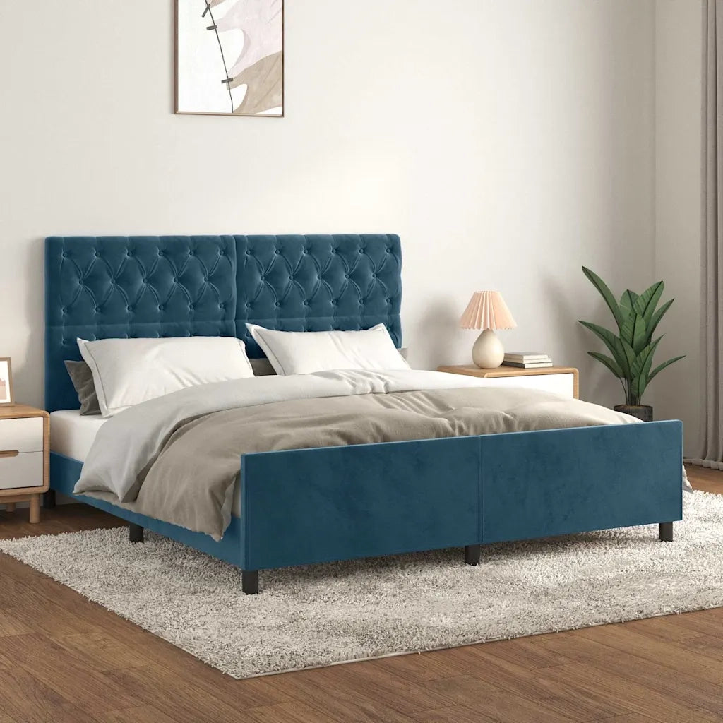 Giroletto senza Materasso-Struttura Letto Blu Scuro 160x200 cm in Velluto 110006