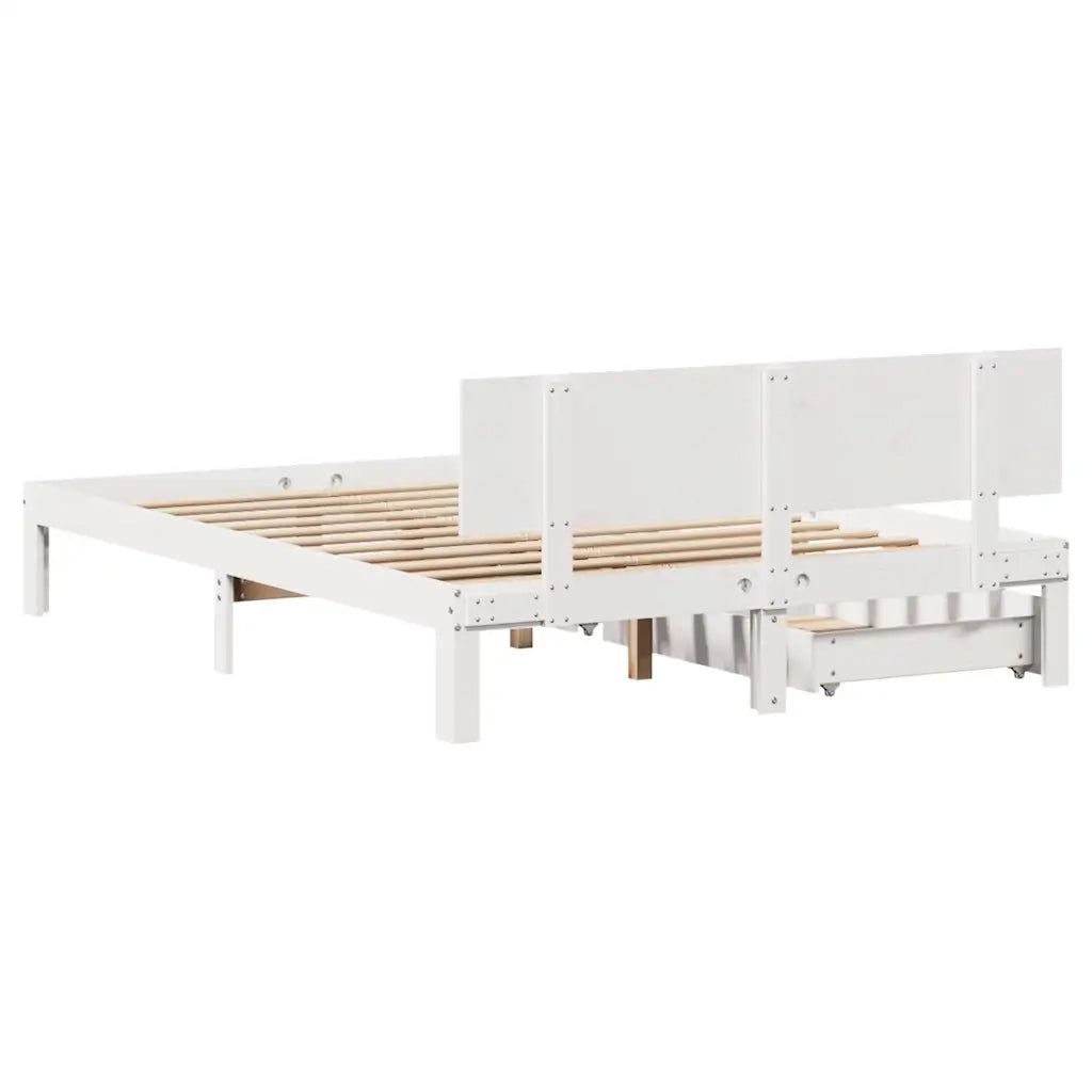 Giroletto con Cassetti Bianco 140x190 cm Legno Massello di Pino