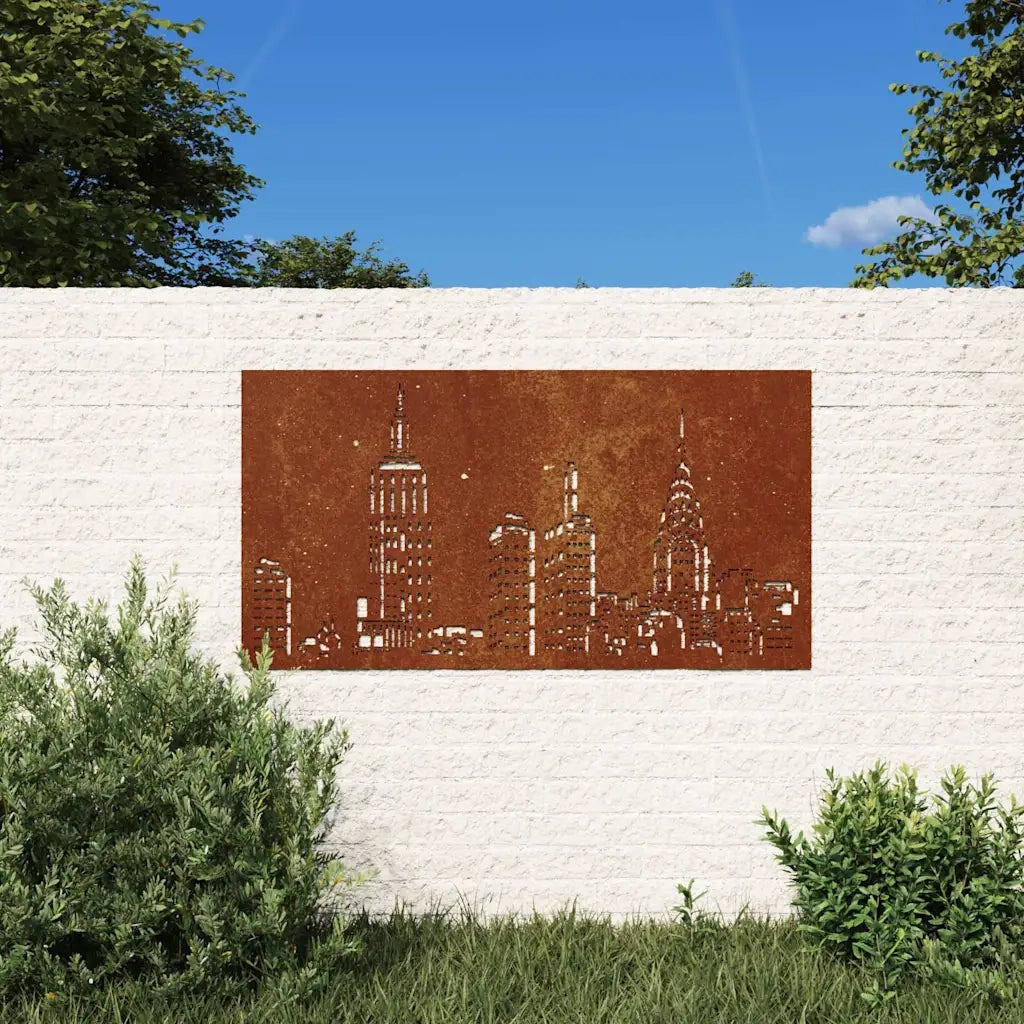 Decorazione Muro da Giardino 105x55cm Skyline in Acciaio Corten 824497