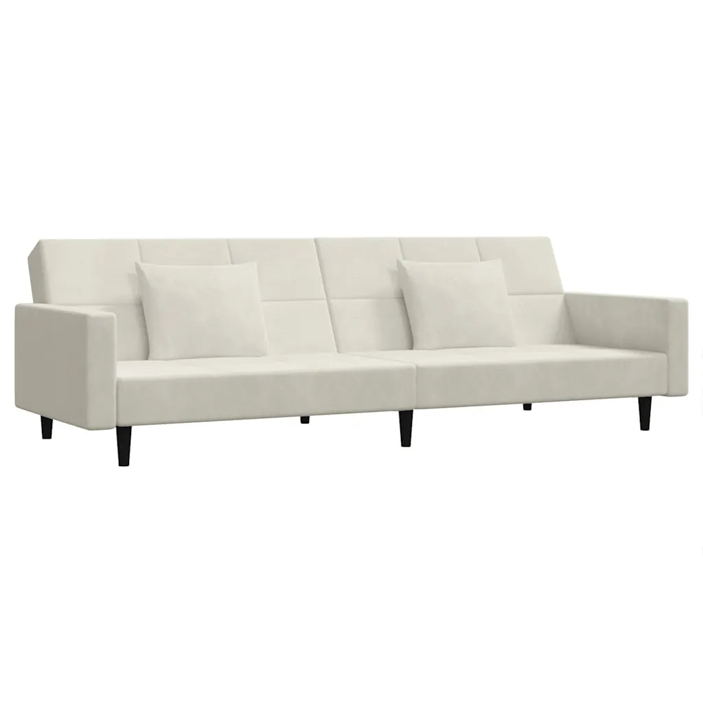 Divano Letto a 2 Posti con 2 Cuscini Crema in Velluto 375823