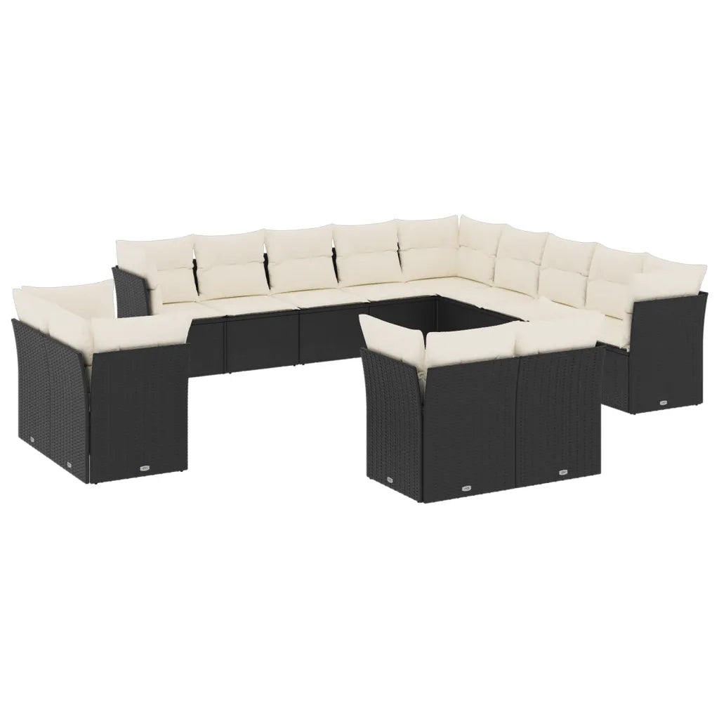 Set Divani da Giardino 13pz con Cuscini Nero in Polyrattan