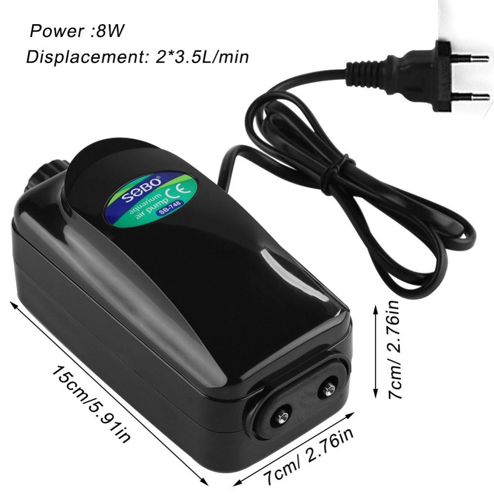 Trade Shop - Pompa Aria Areatore Aeratore Per Acquario A 2 Vie Con Regolatore 2 X 3.5l/min 8w -