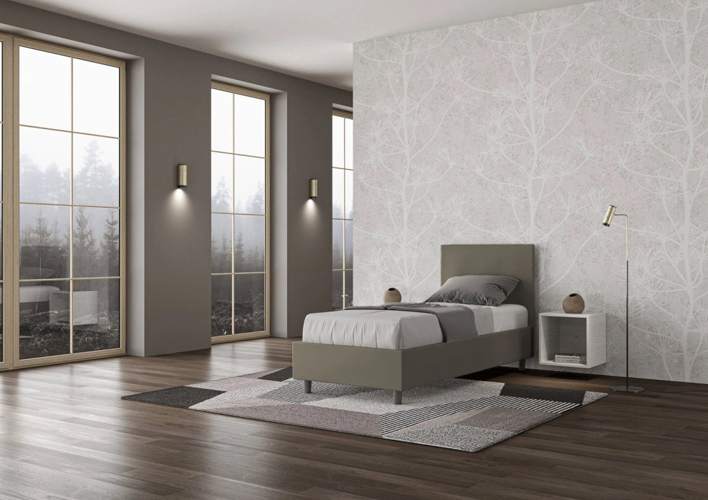 BS COM Letto singolo con rete imbottito 80x190 similpelle cappuccino