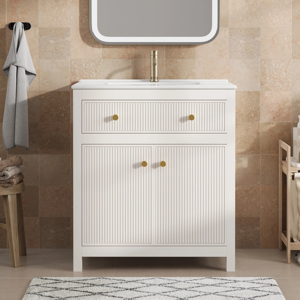 Mobile bagno con 1 anta 1 vano aperto e ribalta con chiusura ammortizzata lavabo in ceramica per bagno 81×46.5×86.5 cm