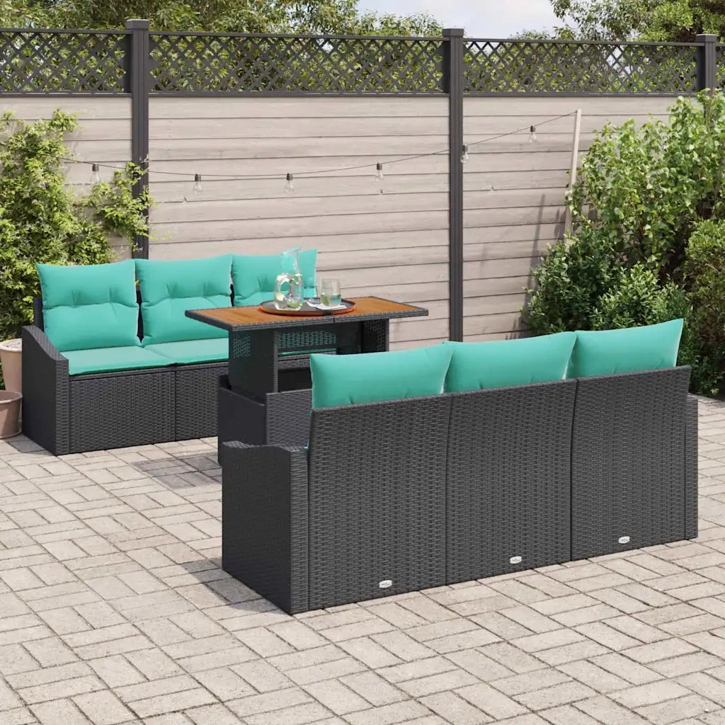 Set da Pranzo per Giardino con cuscino 7 pcs Nero e Verde acqua 3349787