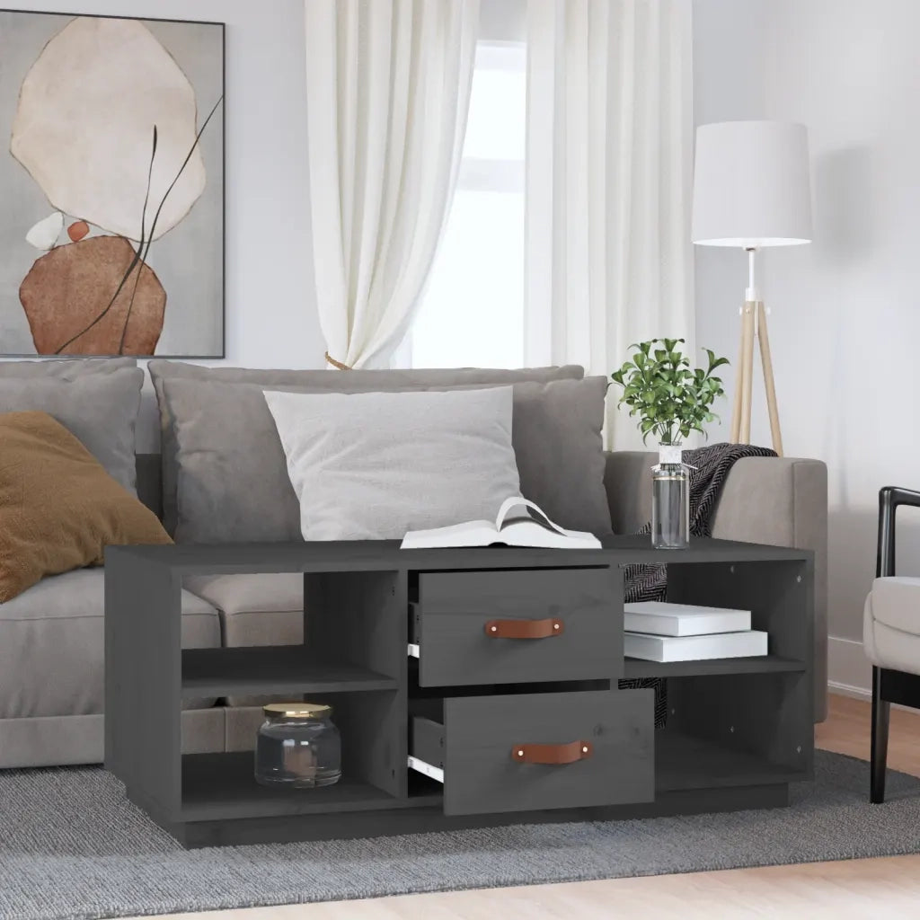 Tavolino da Salotto Grigio 100x50x41 cm Legno Massello di Pino 818272