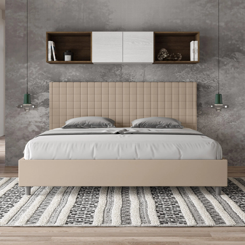 BS COM Letto matrimoniale king size contenitore imbottito 190x210 similpelle tortora