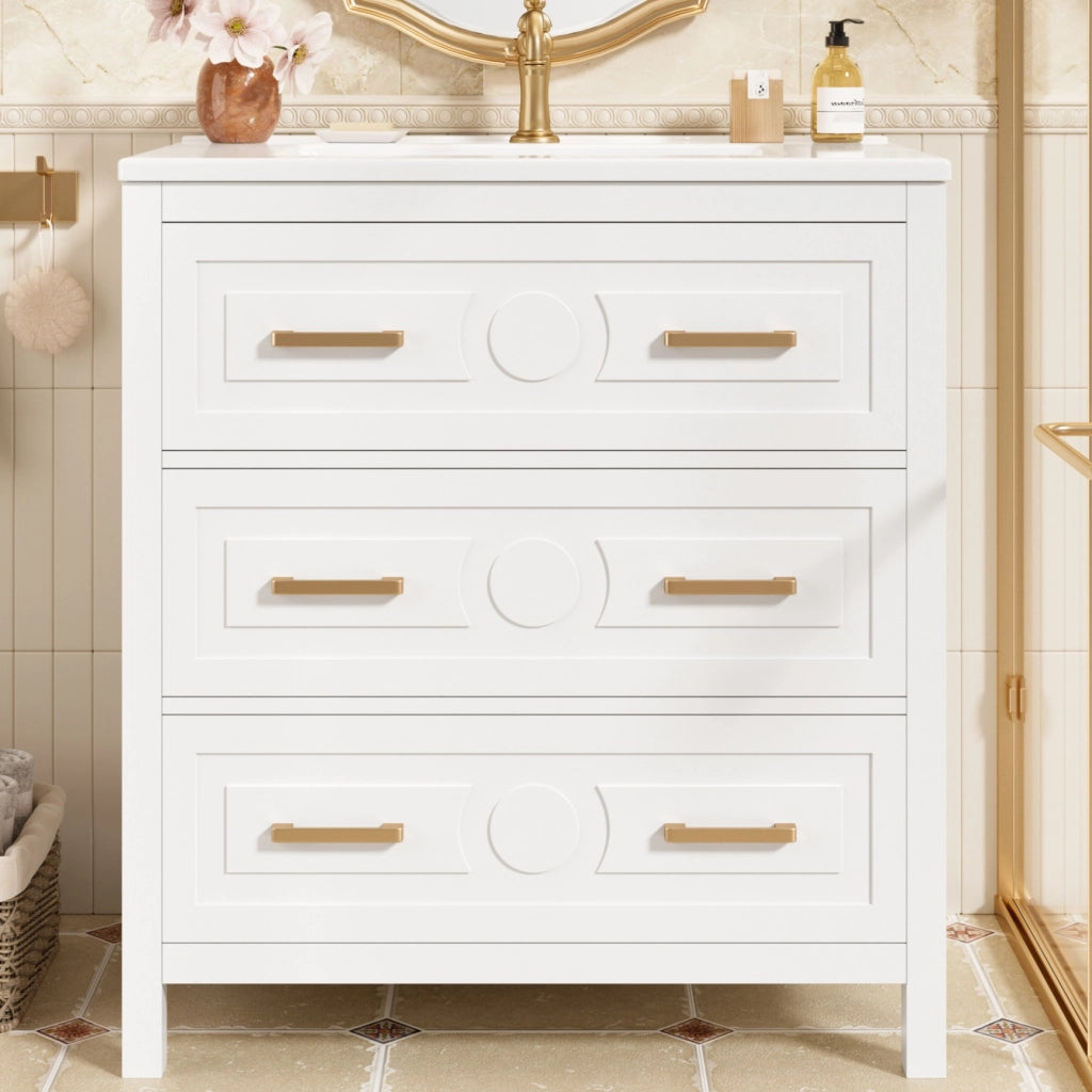 MOBILE BAGNO con lavabo 76,5x47x82 cm MDF e Ceramica Bianco 3 cassetti