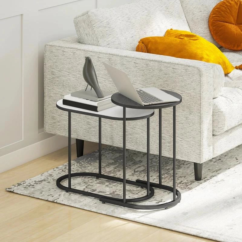 SET 2 TAVOLINI DA SALOTTO IMPILABILI CON TELAIO IN METALLO PER SOGGIORNO E UFFICIO, GRIGIO E BIANCO