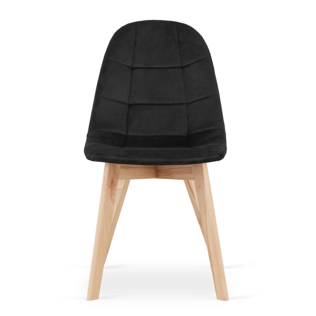 Sedia Bora in velluto nero con gambe in faggio