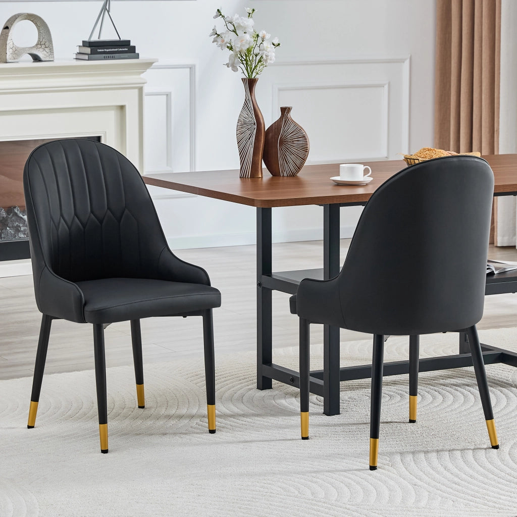 Sedie da pranzo set da 2 in pelle sintetica con schienale a fulmine, seduta imbottita e piedini antiscivolo nero