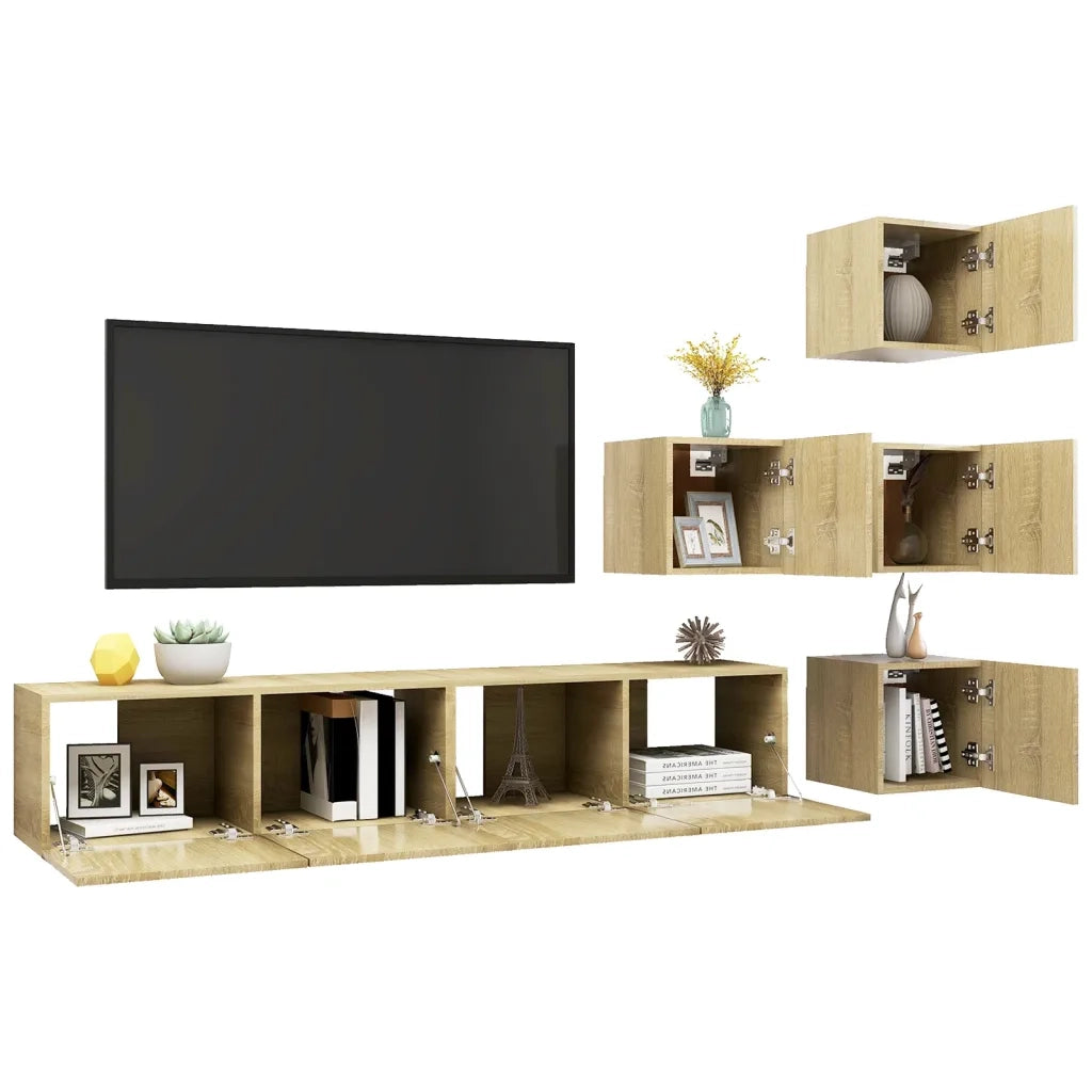 Set di Mobili Porta TV 6 pz Rovere Sonoma in Legno Multistrato 3079036