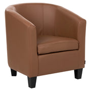 Poltrona Club Chair in ecopelle marrone, imbottita, con schienale basso, forma a vasca, design retrò