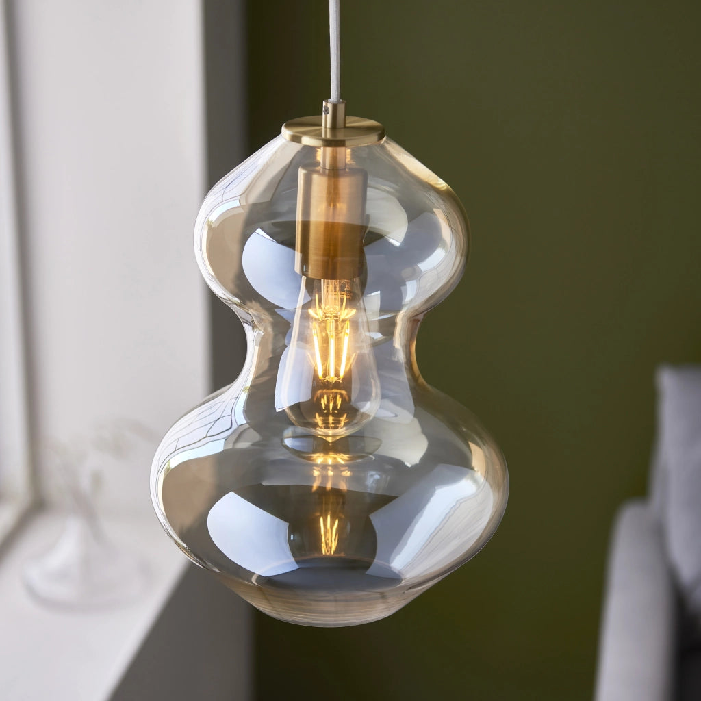 Lampada a sospensione vetro champagne ottone E27 Endon