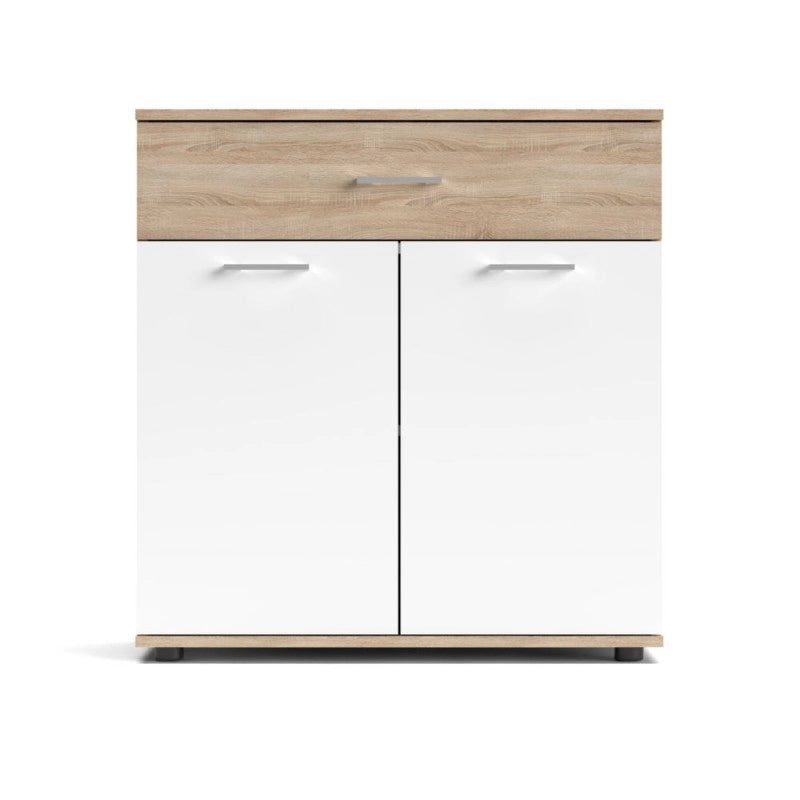 Mobile multiuso Irys con 2 ante e un cassetto colore bianco e rovere sonoma