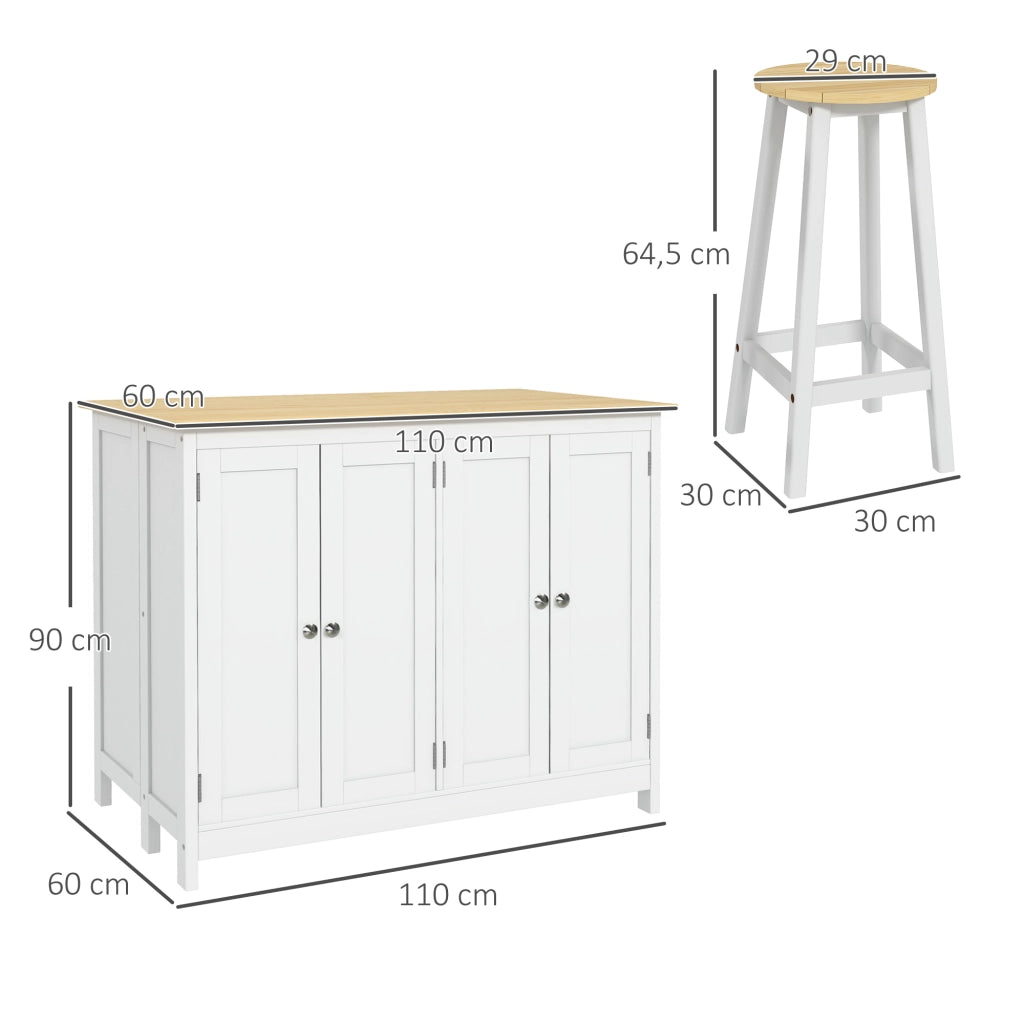 Tavolo da cucina con isola e 2 sgabelli ¨C Minimal ¨C bianco