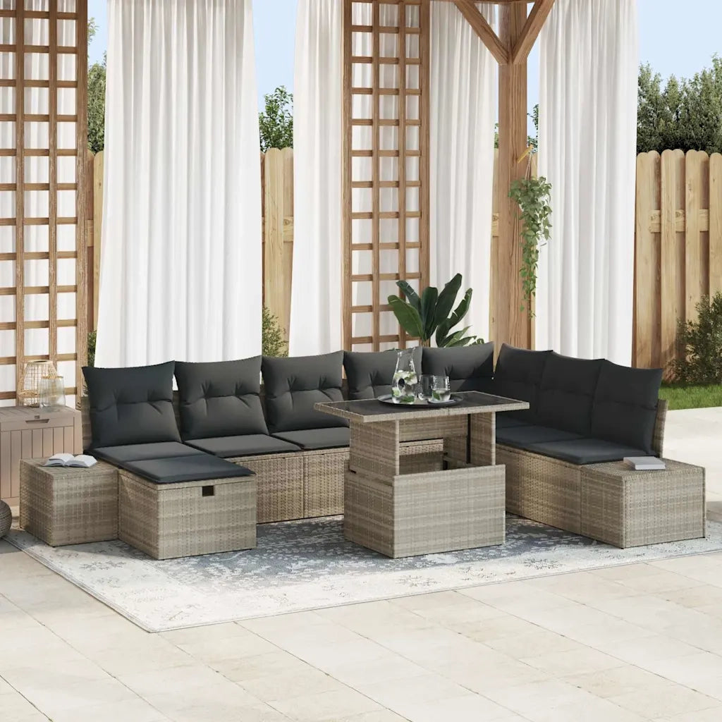 Set Divano da Giardino 11 pcs Grigio chiaro Poly Rattan