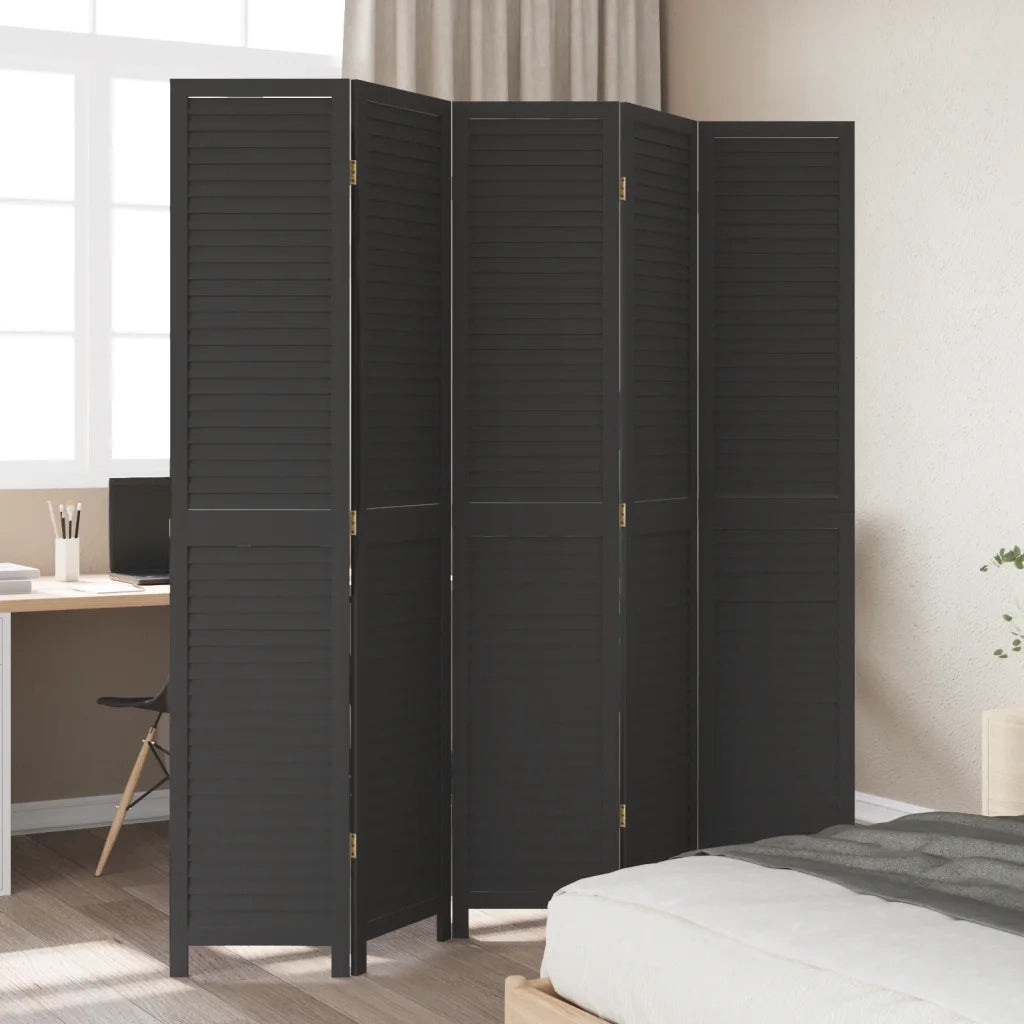 Divisorio Ambienti | Divider per stanze | Paravento 5 Pannelli Nero Legno Massello di Paulownia