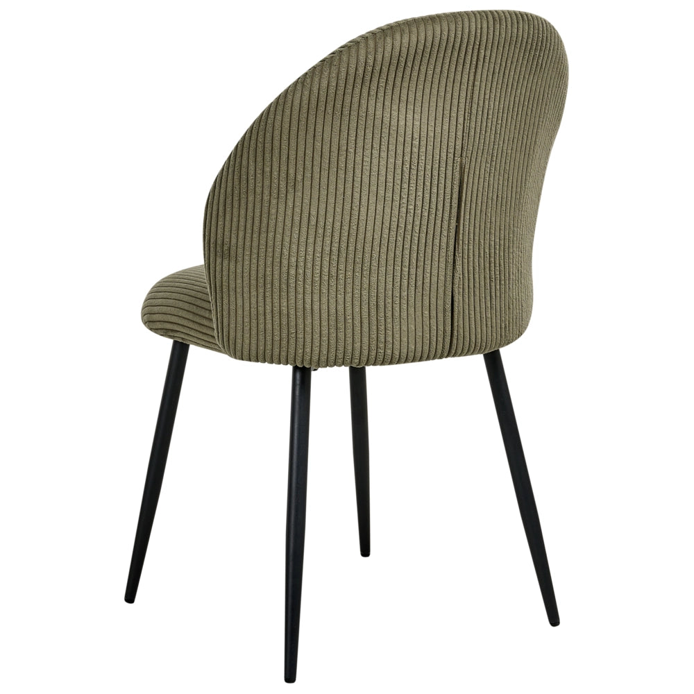 Set di 2 sedie da pranzo Rivestimento in velluto a coste Seduta imbottita Gambe in ferro Verde scuro