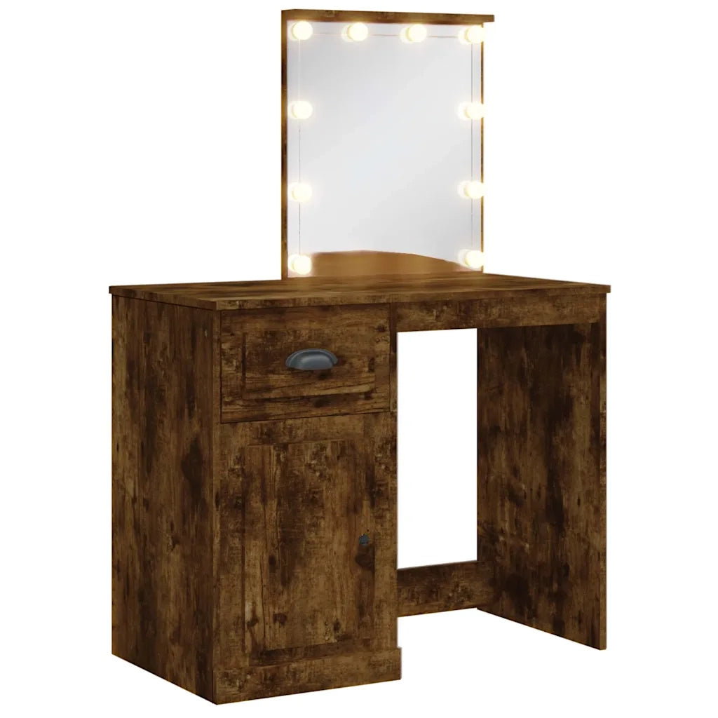 Toeletta | Tavolo da Trucco con Luci LED Rovere Fumo 90x42x132,5 cm