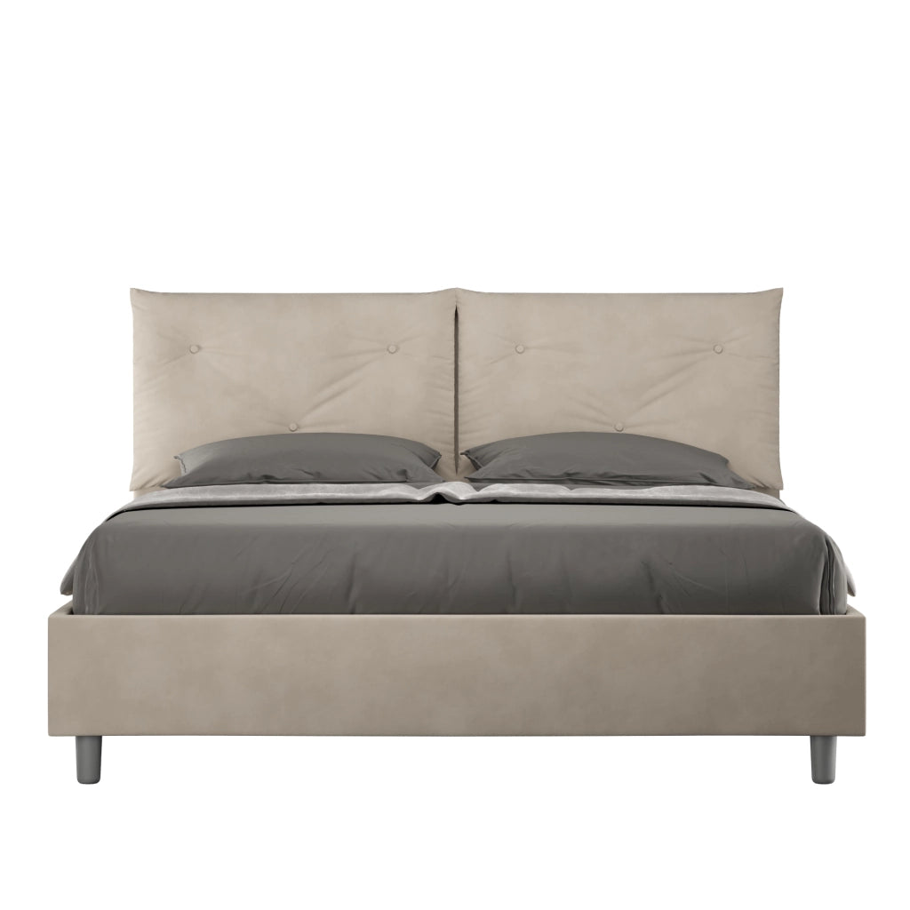 BS COM Letto matrimoniale con rete imbottito 160x200 microfibra sabbia