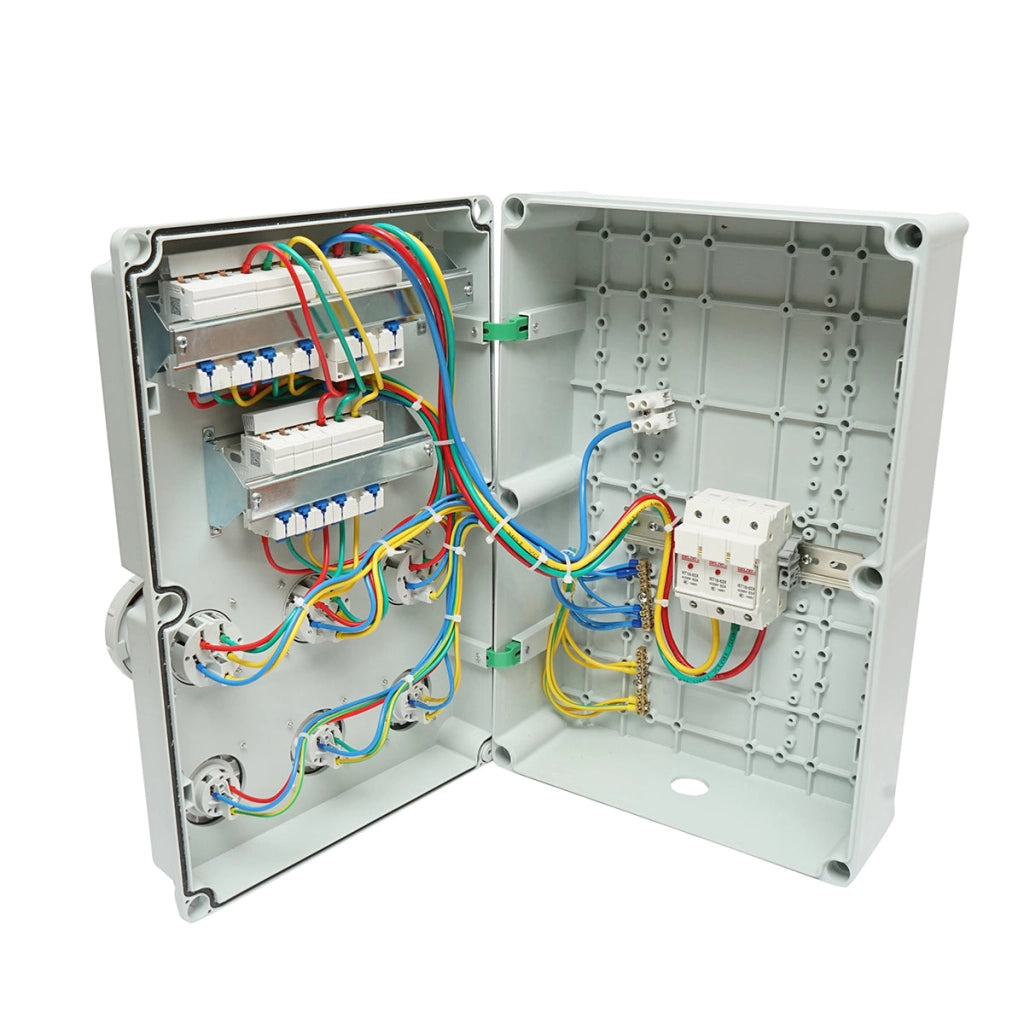 Pannello gruppo prese per organizzazione cantiere 3x415V/32A, 3x250V/16A, 10 moduli, 540x360x180mm IP67 SUNTREE