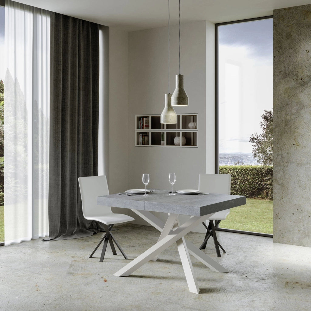 Tavolo Allungabile 130-390x90x77 cm Volantis Premium Cemento Telaio Bianco