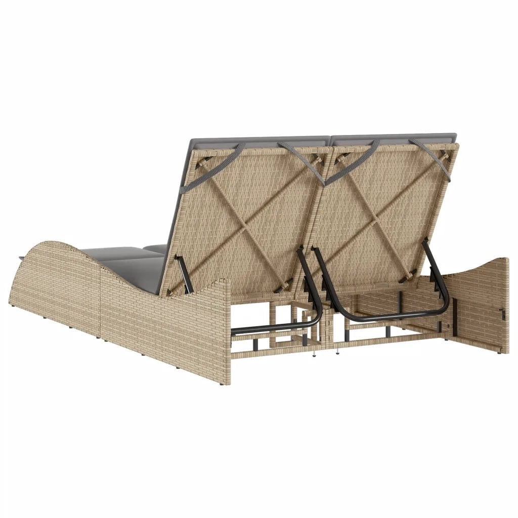 Lettino Prendisole | Sdraio da giardino | Lettino da sole con Cuscini Beige 114x205x73 cm Polyrattan