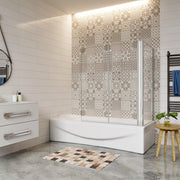 H.140 cm Sopravasca da Bagno Doccia con Parete Fissa 100x80 cm Due Ante Pieghevoli a Libro Vetro Temperato Trasparente 6 mm Anticalcare Cromo Lucido