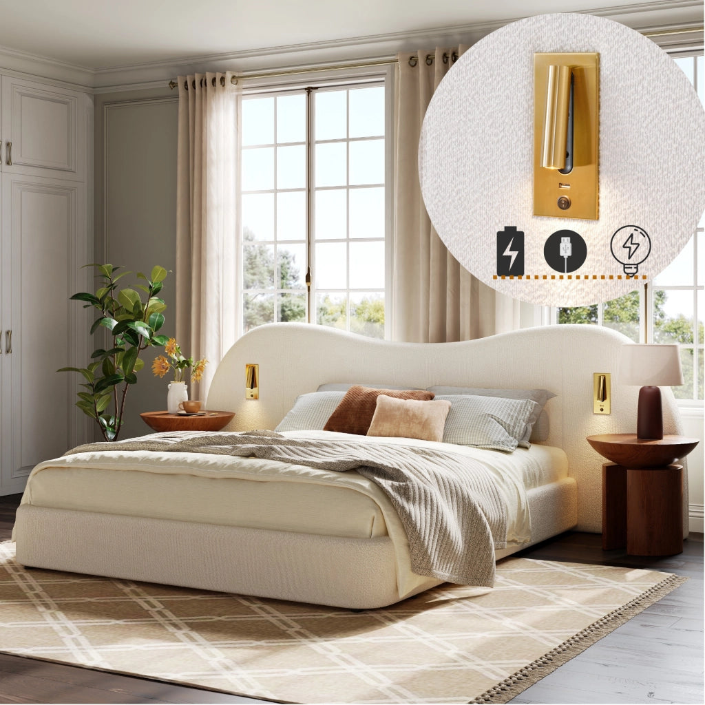 letto imbottito bouclé bianco 180 x 200 cm