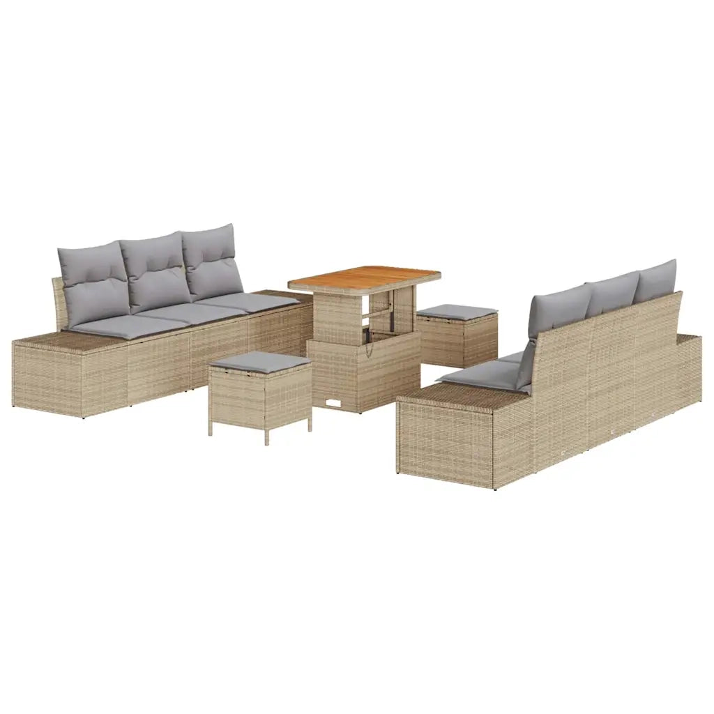 Set Divano da Giardino con cuscino 9 pcs Beige Poly Rattan