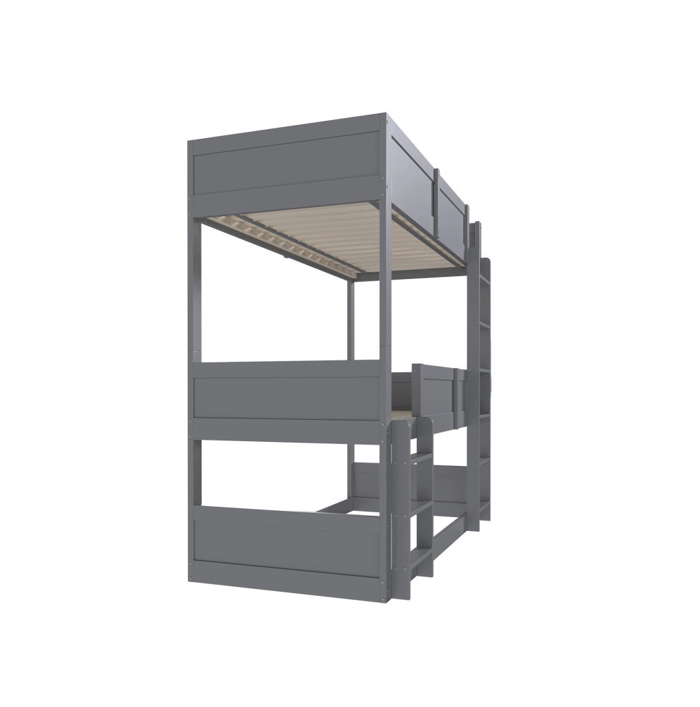 Letto triplo a castello modulare 90x200 cm con sponda alta; grigio